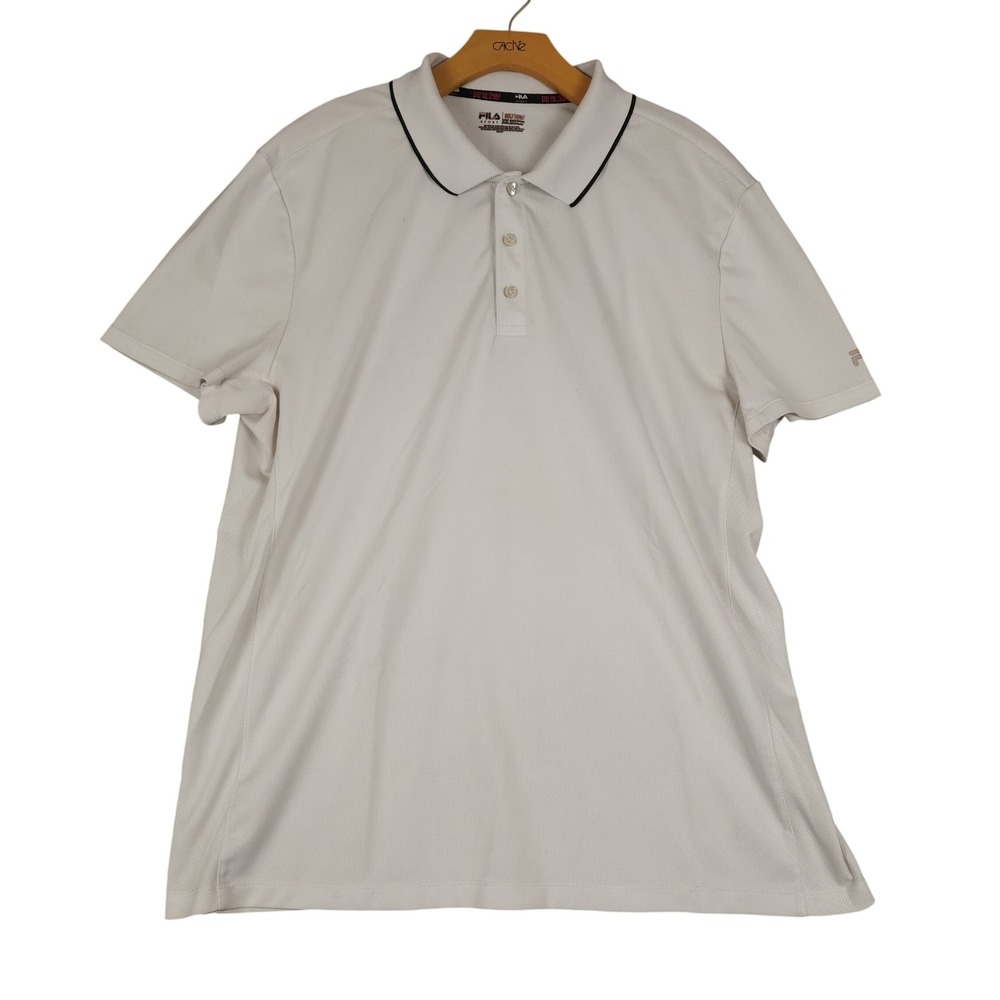 Fila Sport Golf Polo Shirt Mens XXL White Short Sleeve Pique Tipped Collar‎ Logo